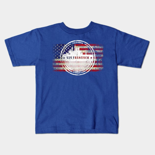American Flag San Francisco Skyline Kids T-Shirt by DimDom